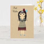 Schattige indiaans meisje blanco Wenskaart Kaart (Gele Bloem)