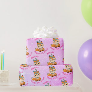 Schattige Indische Vos, Naam & Verjaardag, Licht R Cadeaupapier