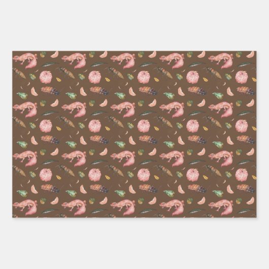 Schattige inpakpapier Set met hagedissen en kakker (Voorkant 3)