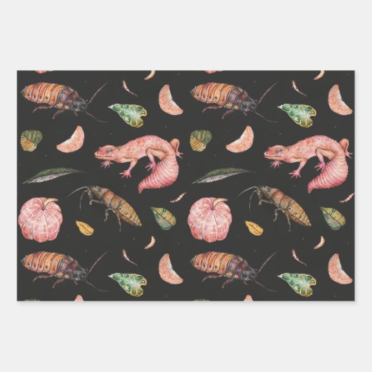 Schattige inpakpapier Set met hagedissen en kakker (Voorkant 2)