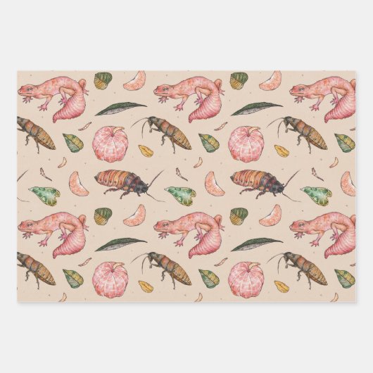 Schattige inpakpapier Set met hagedissen en kakker (Voorkant)