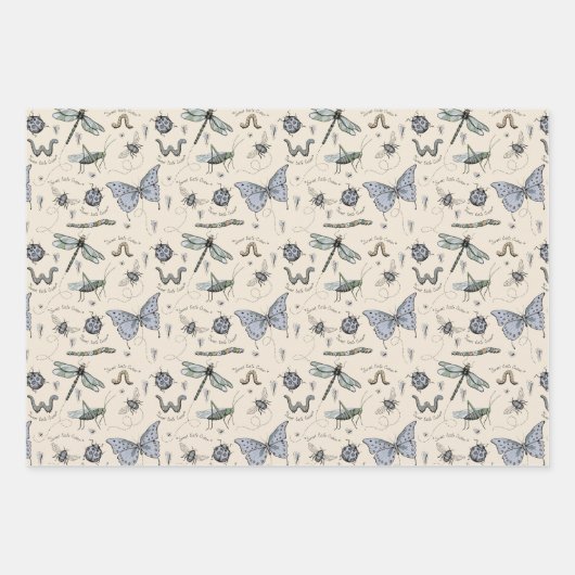Schattige Insect Boho Pastels Blauw Sage Cream Bab Inpakpapier Vel (Voorkant 2)