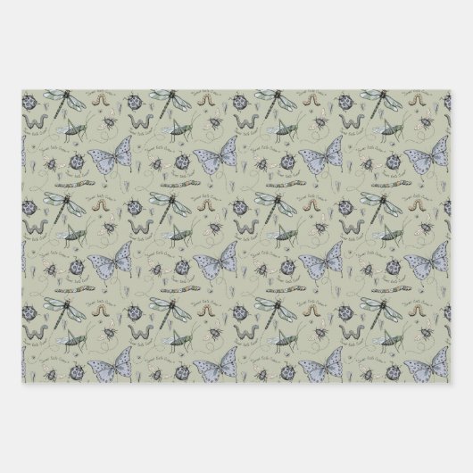 Schattige Insect Boho Pastels Blauw Sage Cream Bab Inpakpapier Vel (Voorkant)