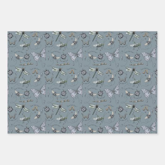 Schattige Insect Boho Pastels Blauw Sage Cream Bab Inpakpapier Vel (Voorkant 3)