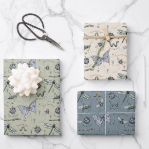 Schattige Insect Boho Pastels Blauw Sage Cream Bab Inpakpapier Vel