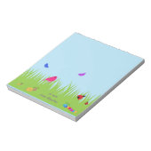 schattige insecten en vogel in gras met blauw sky  notitieblok (Linkerzijde)