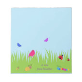 schattige insecten en vogel in gras met blauw sky notitieblok (Voorkant)