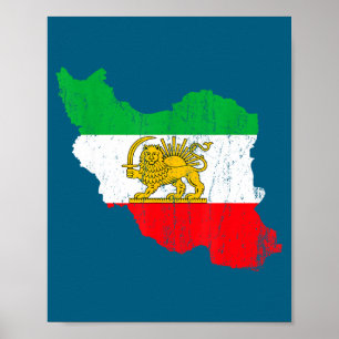 Schattige Iran Vlag Kaart Leeuw Perzisch Poster
