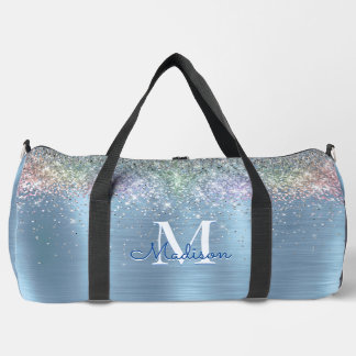 Schattige iriserend ijsblauw glitter monogram bedr plunjezak