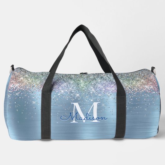 Schattige iriserend ijsblauw glitter monogram bedr plunjezak (Voorkant)