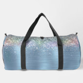 Schattige iriserend ijsblauw glitter monogram bedr plunjezak (Achterkant)