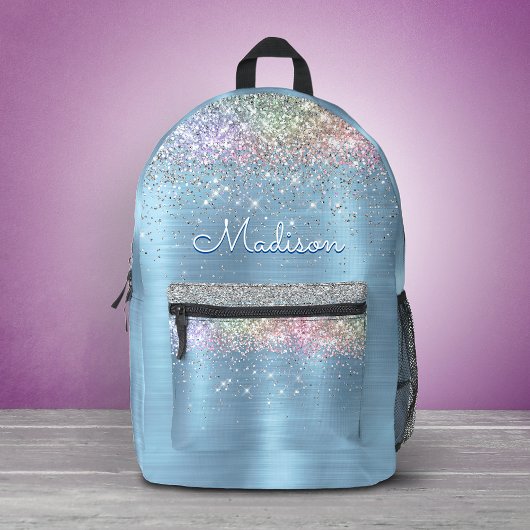 Schattige iriserend ijsblauw glitter monogram bedrukte rugzak