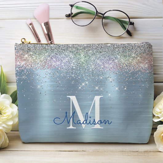 Schattige iriserend ijsblauw glitter monogram etui