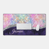 Schattige iriserend paarse zilveren glitter monogr bureaumat (Keyboard & Muis)