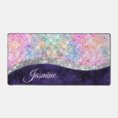 Schattige iriserend paarse zilveren glitter monogr bureaumat (Voorkant)