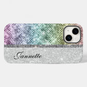 Schattige iriserend zilver faux glitter monogram Case-Mate iPhone case (Achterkant (horizontaal))