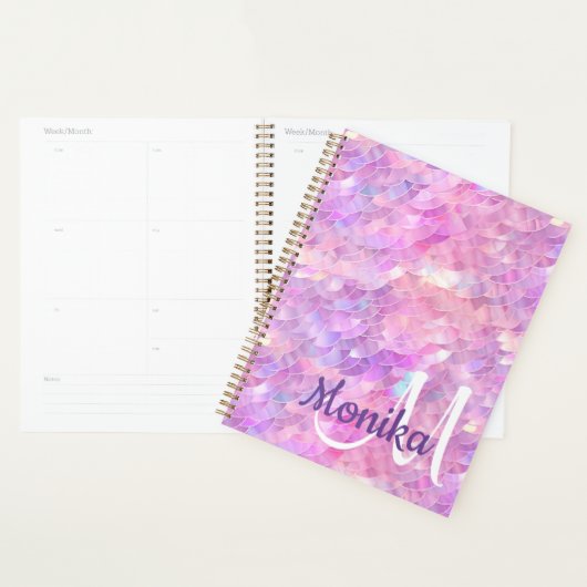 Schattige iriserende eenhoorn ombre glitter monogr planner (Display)