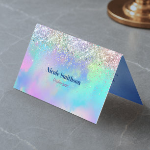 Schattige iriserende holografische glitter monogra visitekaartje