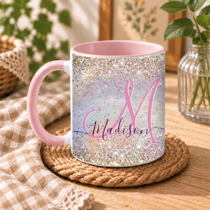 Schattige iriserende nepgoud glinsterend monogram mok