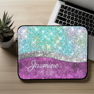 Schattige iriserende paarse turquoise nepschittere laptop sleeve