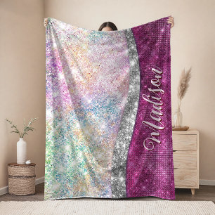 Schattige iriserende roze zilveren nepschitter mon fleece deken