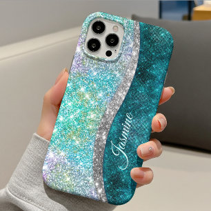 Schattige iriserende turquoise nepschitter monogra Case-Mate iPhone case