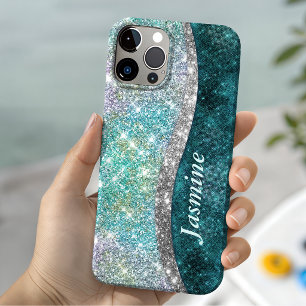 Schattige iriserende turquoise nepschitter monogra iPhone 15 case