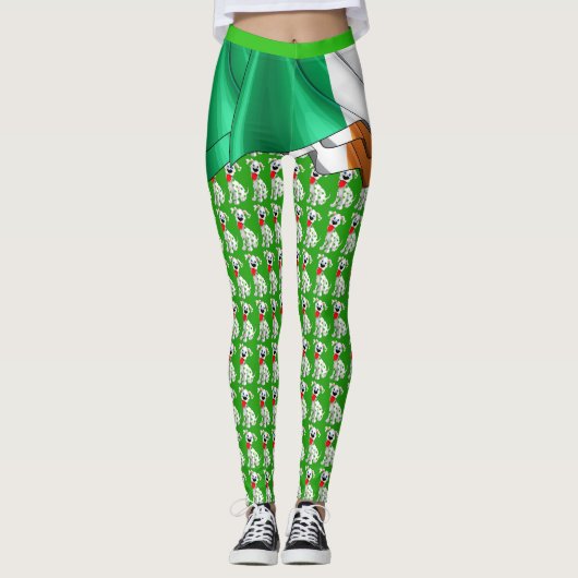 Schattige Irish Shamrock Dog Pop Mode Leggings (Voorkant)