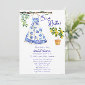 Schattige Italiaans Blauw Jurk Ciao Bella Vrijgeze Kaart (Staand voorkant)