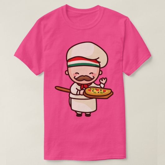 Schattige Italiaans Pizza Chef Toon Karakter T-shirt (Design voorkant)