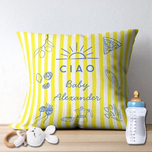 Schattige Italiaans thema Baby shower Gift Ciao Ba Kussen