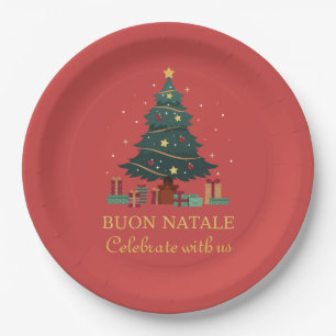 Schattige Italiaanse Buon Natale Aangepaste Boom Papieren Bordje