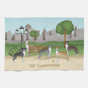 Schattige Italiaanse Greyhound Honden In Park Cart Theedoek