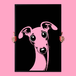 Schattige Italiaanse Greyhound | Roze & Zwarte Pop Poster