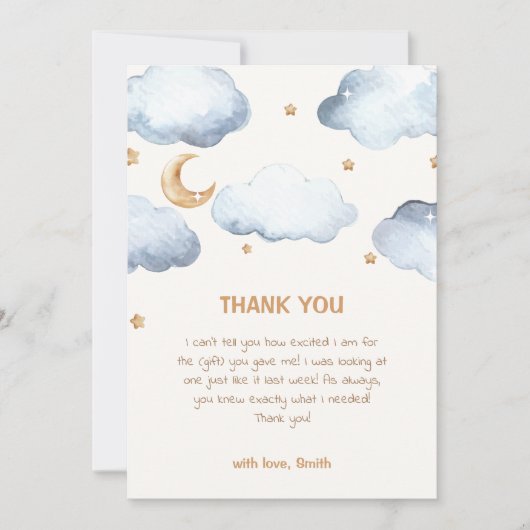 Schattige Ivoor Moon Stars Twinkle Boy Baby shower Bedankkaart (Voorkant)