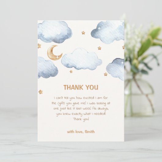 Schattige Ivoor Moon Stars Twinkle Boy Baby shower Bedankkaart (Staand voorkant)