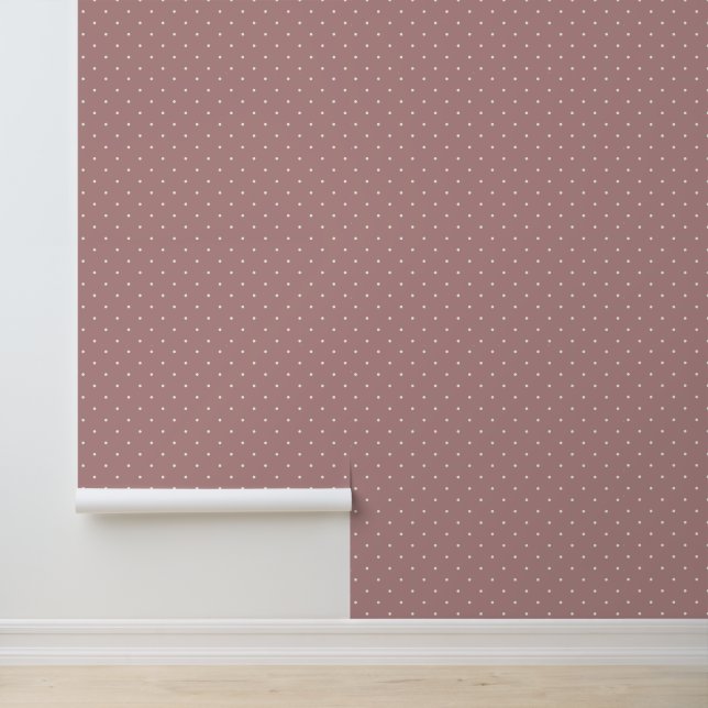 Schattige Ivoor Wit Polka Dots op Terracotta Roze Behang (Applicatie)