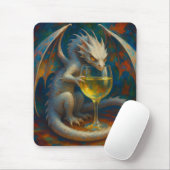 Schattige Ivoren Draak & Witte Wijn Fantasie Kunst Muismat (Met muis)