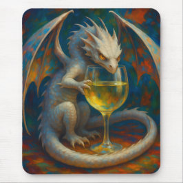 Schattige Ivoren Draak & Witte Wijn Fantasie Kunst Muismat