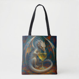 Schattige Ivoren Draak & Witte Wijn Fantasie Kunst Tote Bag