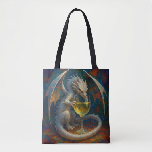 Schattige Ivoren Draak & Witte Wijn Fantasie Kunst Tote Bag (Voorkant)