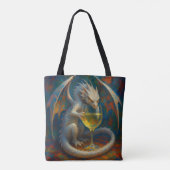 Schattige Ivoren Draak & Witte Wijn Fantasie Kunst Tote Bag (Achterkant)