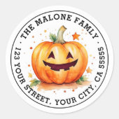 Schattige Jack-o-lantern Halloween retouradres Ronde Sticker (Voorkant)