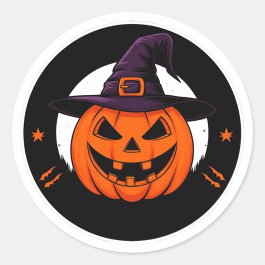 Schattige Jack O Lantern Heks Pompoen 🎃 Ronde Sticker (Voorkant)