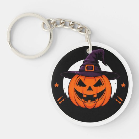 Schattige Jack O Lantern Heks Pompoen 🎃 Sleutelhanger (Voorkant)