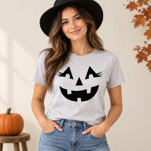 Schattige Jack O Lantern Wimpers Grijs Dames Hallo T-shirt