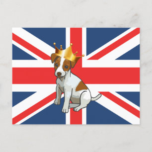 Schattige Jack Russell met een kroon en Union Jack Briefkaart