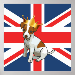 Schattige Jack Russell met een kroon en Union Jack Poster