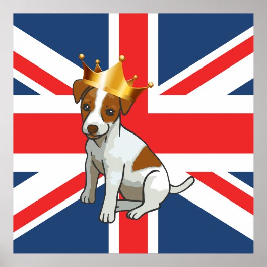 Schattige Jack Russell met een kroon en Union Jack Poster (Voorkant)