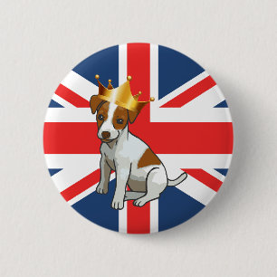 Schattige Jack Russell met een kroon en Union Jack Ronde Button 5,7 Cm